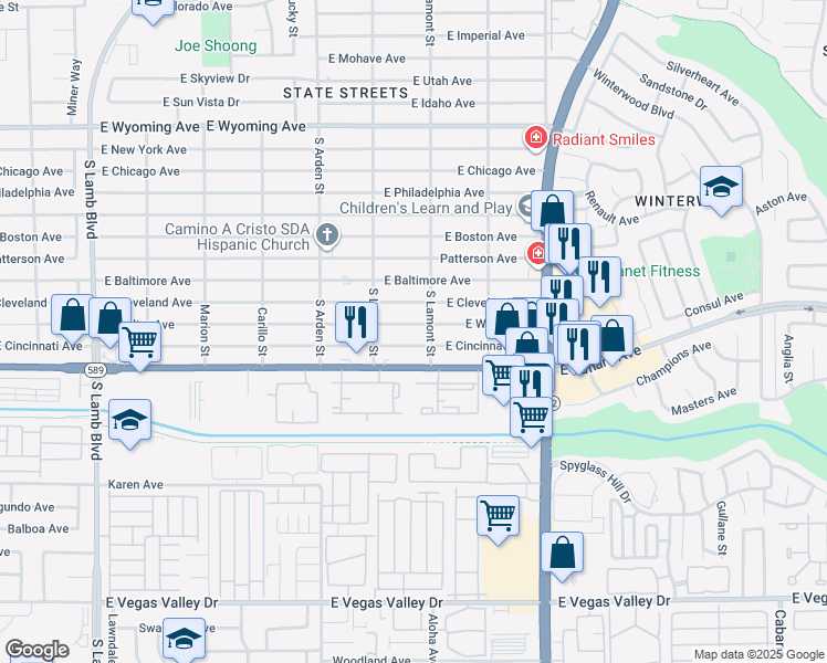 map of restaurants, bars, coffee shops, grocery stores, and more near 4773 Welter Avenue in Las Vegas