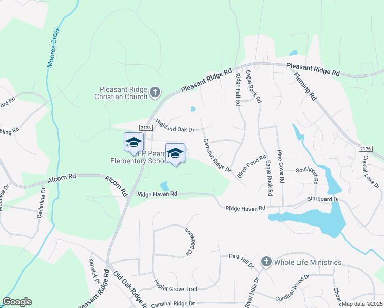 map of restaurants, bars, coffee shops, grocery stores, and more near 6502 Overland Park Drive in Greensboro