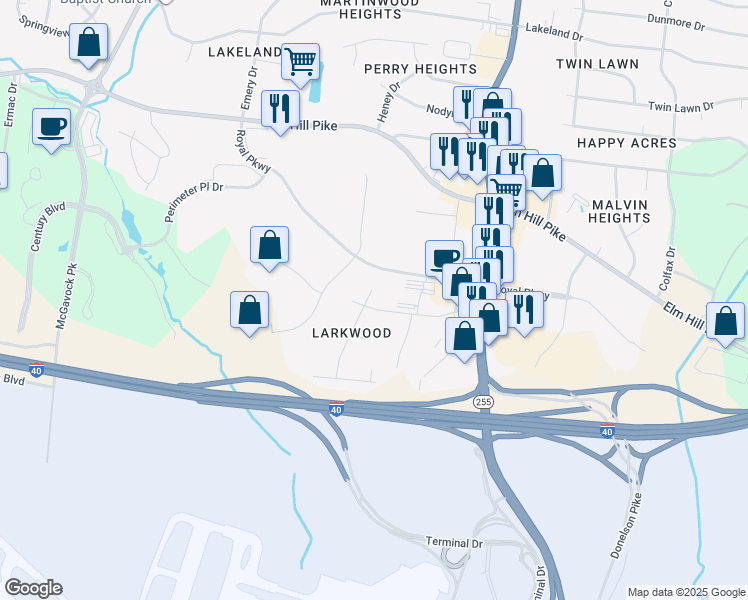 map of restaurants, bars, coffee shops, grocery stores, and more near 541 Lockwood Drive in Nashville