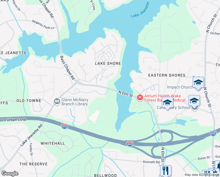 map of restaurants, bars, coffee shops, grocery stores, and more near 101 North Elm Street in Greensboro