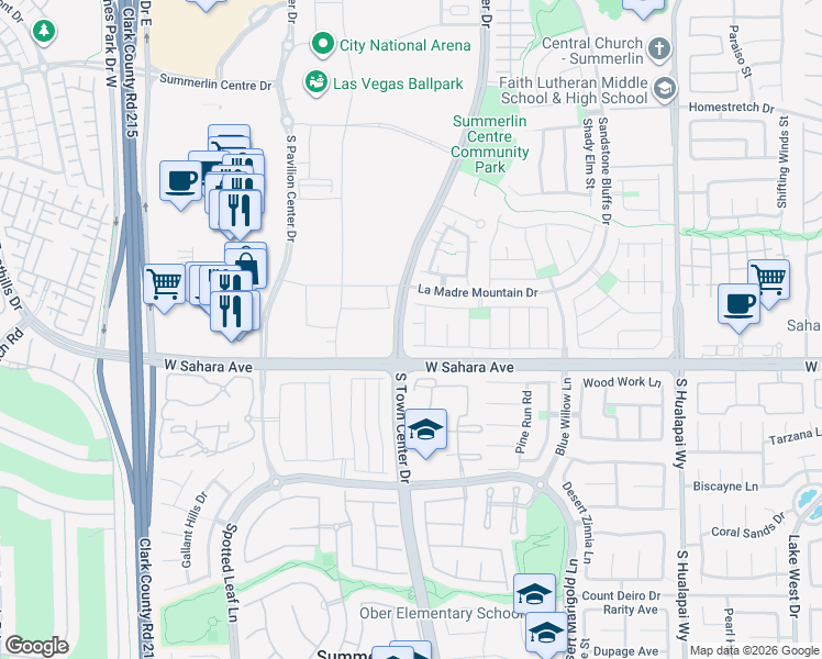 map of restaurants, bars, coffee shops, grocery stores, and more near 10673 April Rose Court in Las Vegas