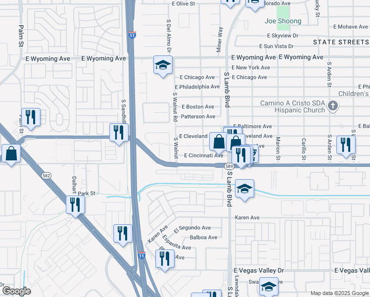map of restaurants, bars, coffee shops, grocery stores, and more near 4035 Welter Avenue in Las Vegas