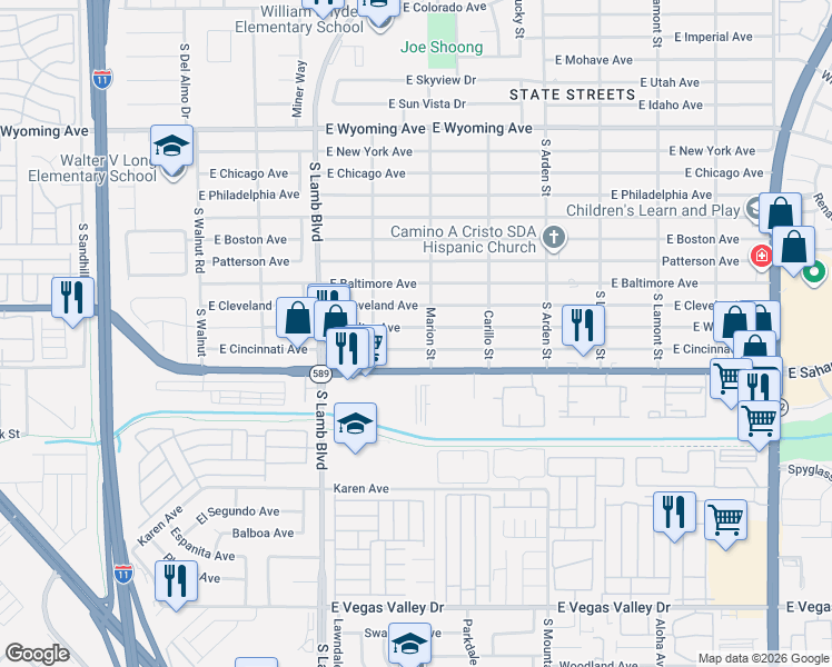 map of restaurants, bars, coffee shops, grocery stores, and more near 4343 Welter Avenue in Las Vegas