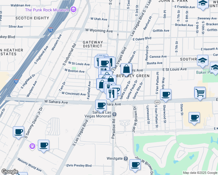 map of restaurants, bars, coffee shops, grocery stores, and more near 2205 South Las Vegas Boulevard in Las Vegas