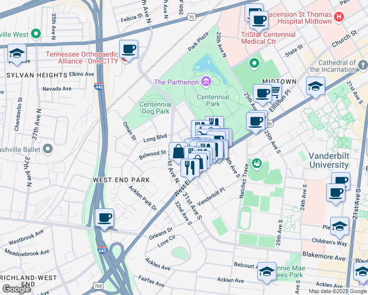 map of restaurants, bars, coffee shops, grocery stores, and more near 3002 Poston Avenue in Nashville