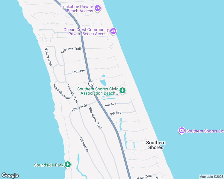 map of restaurants, bars, coffee shops, grocery stores, and more near 15 9th Avenue in Kitty Hawk
