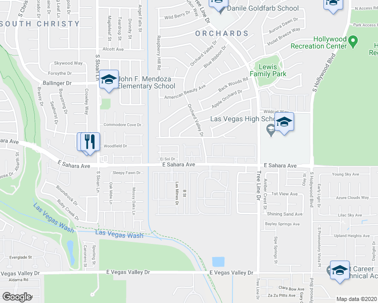 map of restaurants, bars, coffee shops, grocery stores, and more near 6170 East Sahara Avenue in Las Vegas