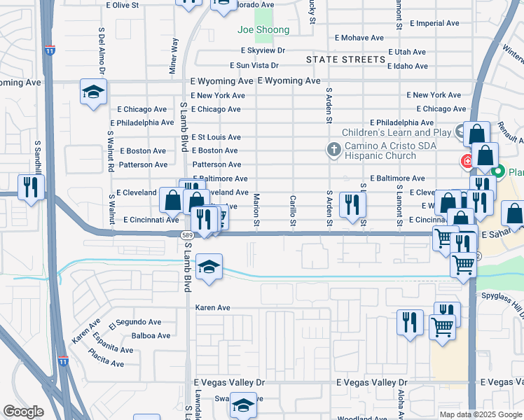 map of restaurants, bars, coffee shops, grocery stores, and more near 4415 Welter Avenue in Las Vegas