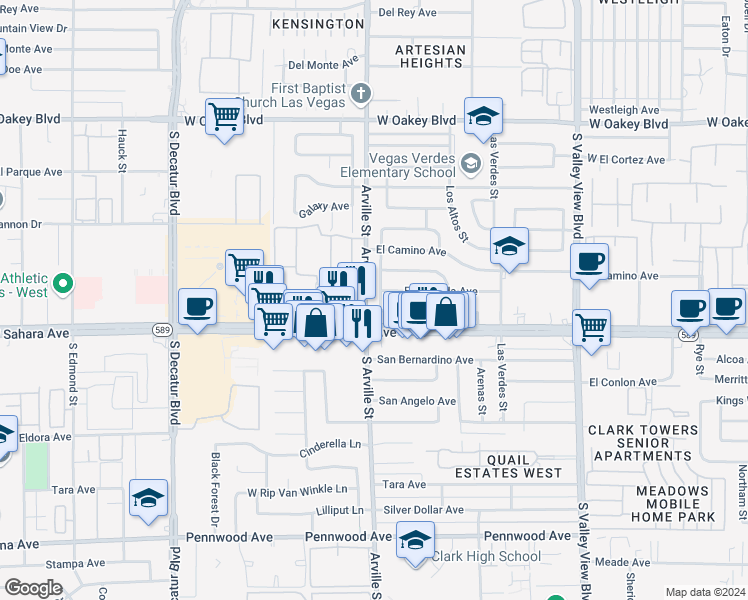 map of restaurants, bars, coffee shops, grocery stores, and more near 2308 Juana Vista Street in Las Vegas