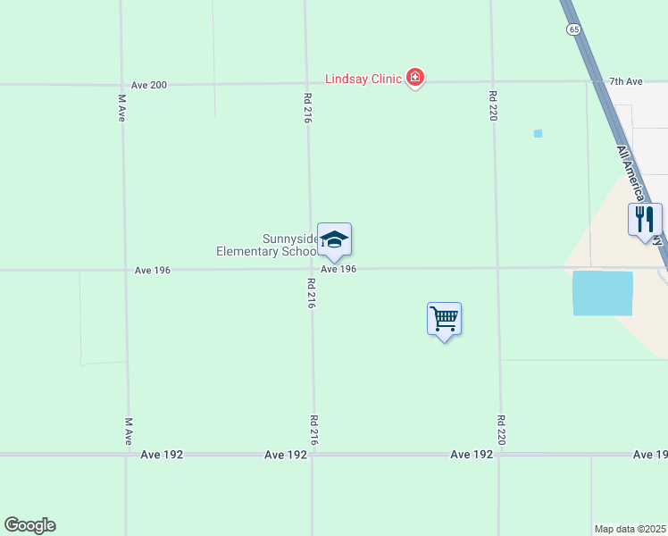 map of restaurants, bars, coffee shops, grocery stores, and more near Avenue 196 in Strathmore