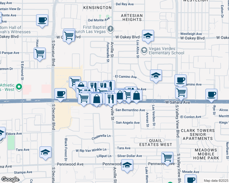 map of restaurants, bars, coffee shops, grocery stores, and more near 2308 Juana Vista Street in Las Vegas