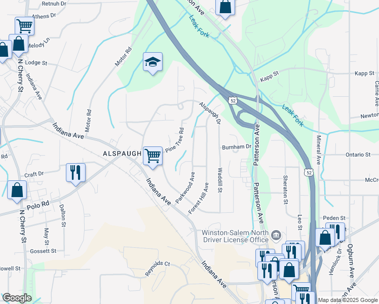map of restaurants, bars, coffee shops, grocery stores, and more near 330 Parkwood Avenue in Winston-Salem