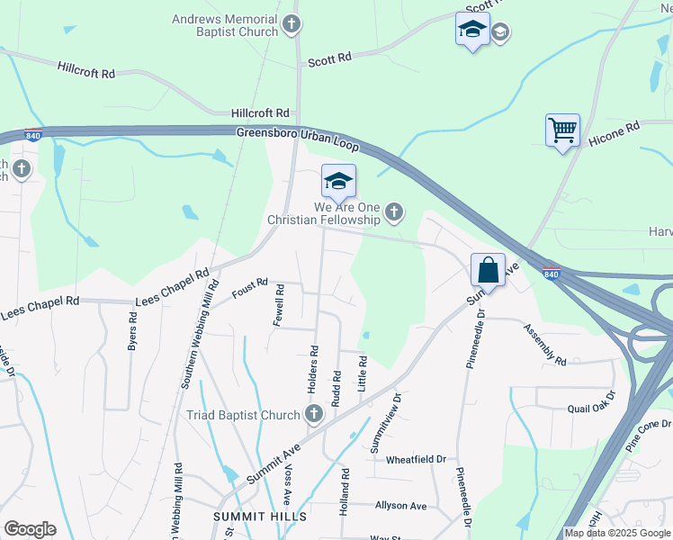 map of restaurants, bars, coffee shops, grocery stores, and more near 4812 Holders Road in Greensboro