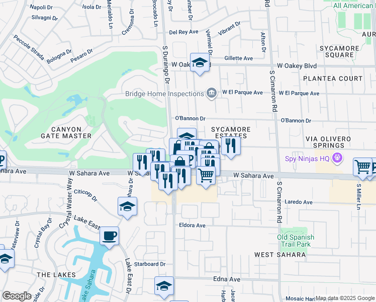map of restaurants, bars, coffee shops, grocery stores, and more near 8 West Via Olivero Avenue in Las Vegas