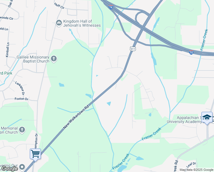 map of restaurants, bars, coffee shops, grocery stores, and more near 4000 New Walkertown Road in Winston-Salem