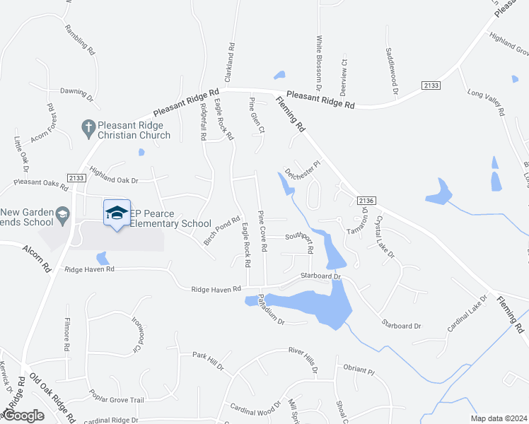 map of restaurants, bars, coffee shops, grocery stores, and more near 4602 Pine Cove Road in Greensboro
