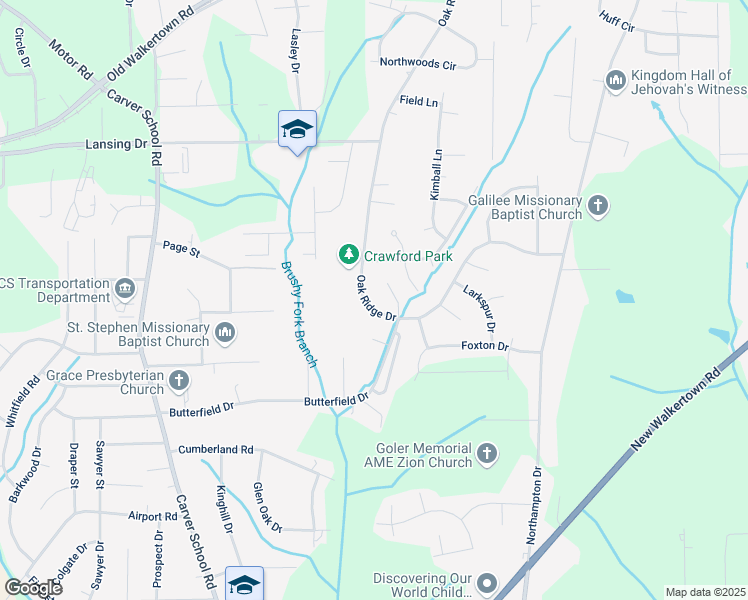 map of restaurants, bars, coffee shops, grocery stores, and more near 4211 Oak Ridge Drive in Winston-Salem