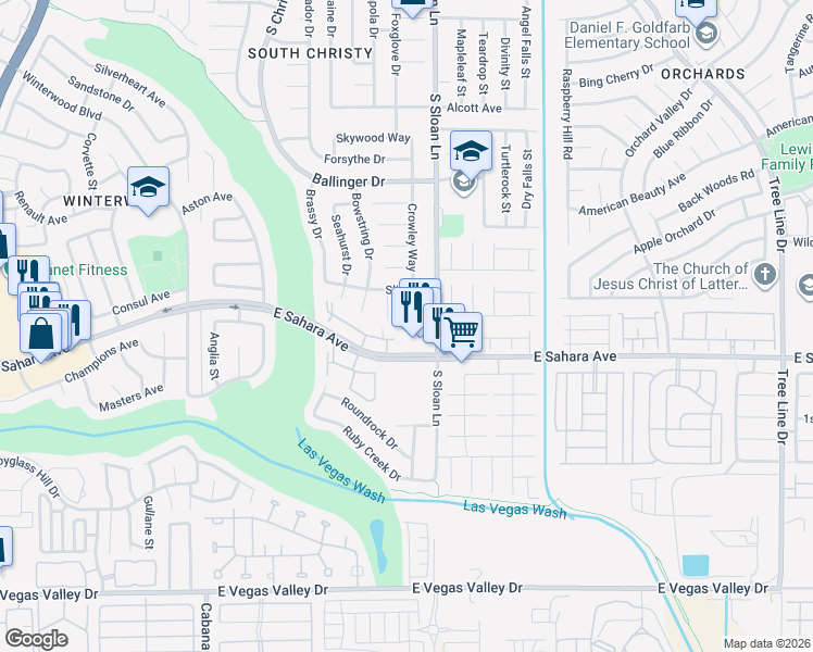 map of restaurants, bars, coffee shops, grocery stores, and more near 2391 Crowley Way in Las Vegas