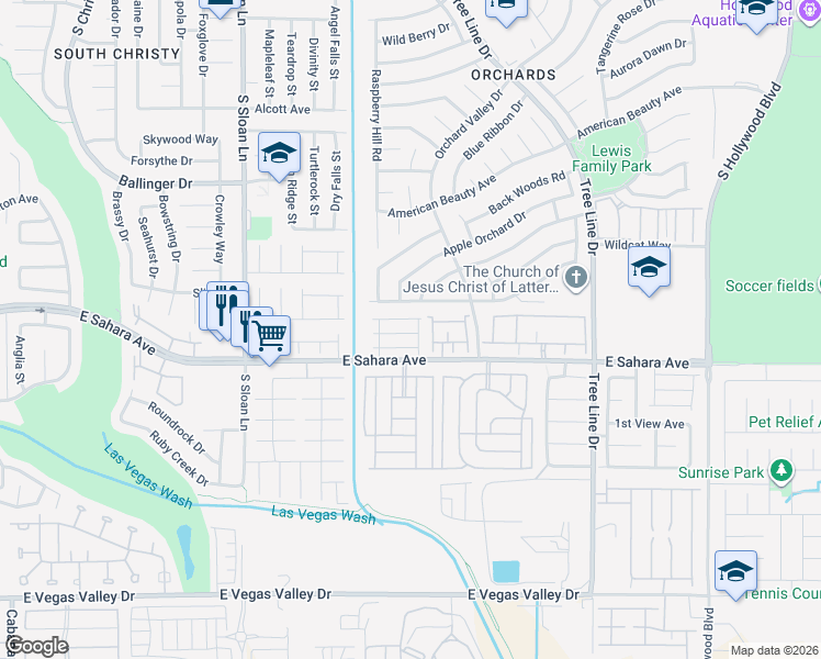 map of restaurants, bars, coffee shops, grocery stores, and more near 6070 Las Nubes Drive in Las Vegas