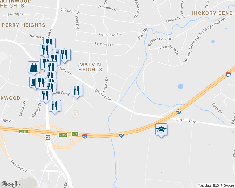 map of restaurants, bars, coffee shops, grocery stores, and more near 2913 Harper Place in Nashville
