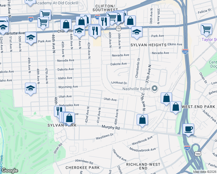 map of restaurants, bars, coffee shops, grocery stores, and more near 3829 Sentinel Drive in Nashville