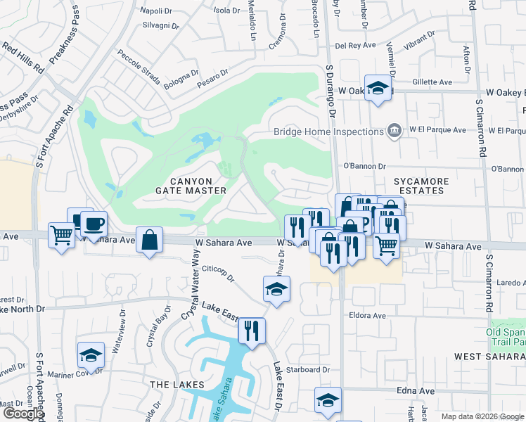 map of restaurants, bars, coffee shops, grocery stores, and more near 2332 Timberline Way in Las Vegas