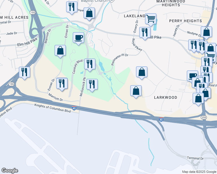 map of restaurants, bars, coffee shops, grocery stores, and more near 83 Century Boulevard in Nashville