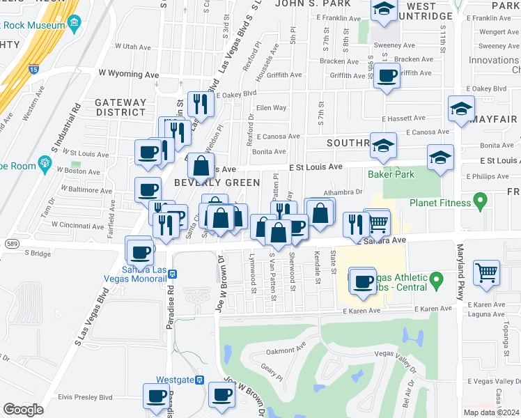 map of restaurants, bars, coffee shops, grocery stores, and more near 2209 Santa Ynez Dr in Las Vegas