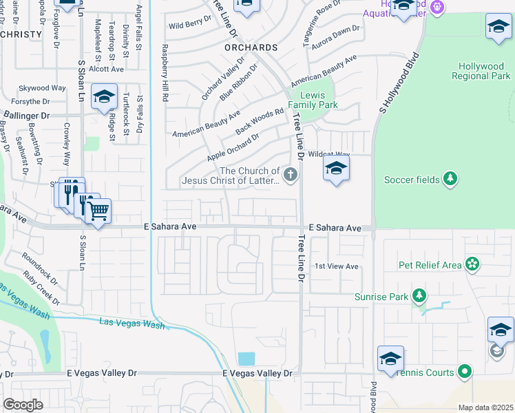 map of restaurants, bars, coffee shops, grocery stores, and more near 6360 East Sahara Avenue in Las Vegas