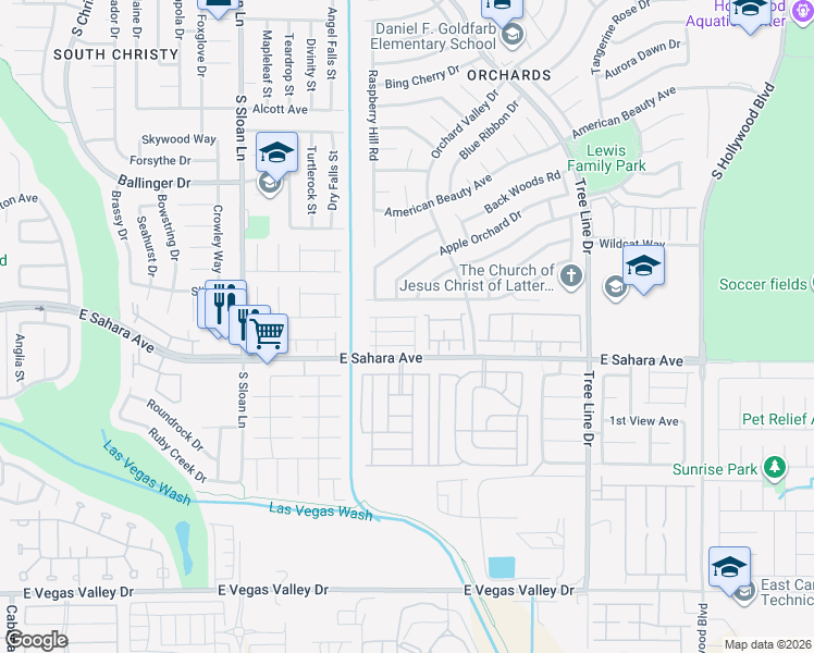 map of restaurants, bars, coffee shops, grocery stores, and more near 6070 Las Nubes Drive in Las Vegas