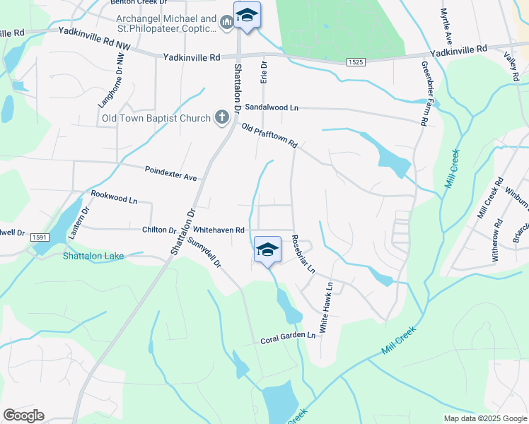 map of restaurants, bars, coffee shops, grocery stores, and more near 3740 Hawkedale Drive in Winston-Salem