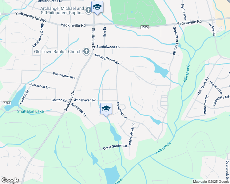 map of restaurants, bars, coffee shops, grocery stores, and more near 3710 Hawkedale Drive in Winston-Salem