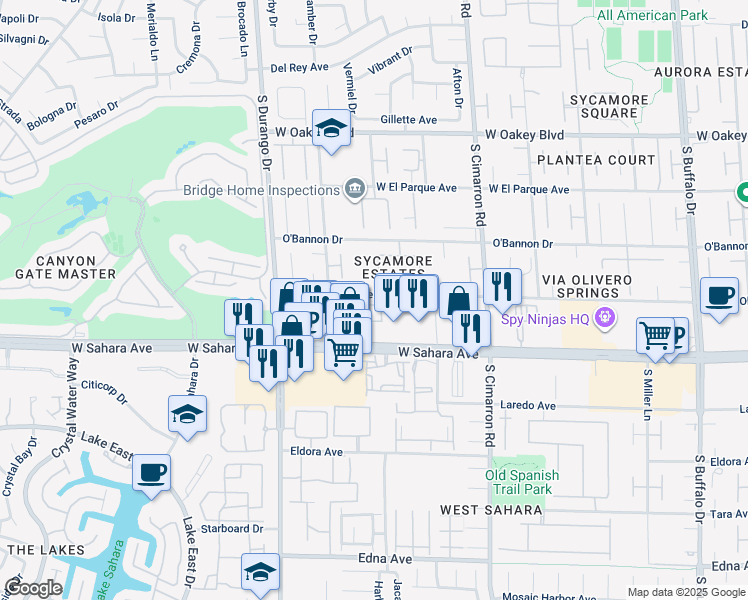 map of restaurants, bars, coffee shops, grocery stores, and more near 8412 Pacific Fountain Avenue in Las Vegas