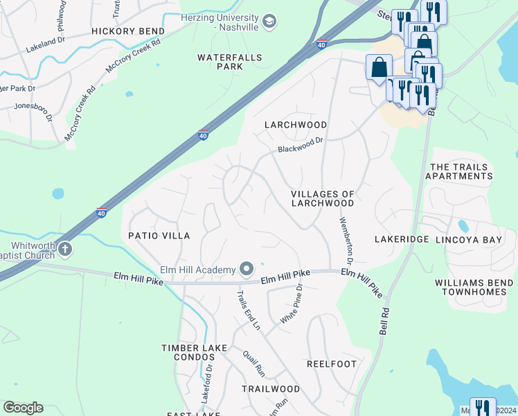map of restaurants, bars, coffee shops, grocery stores, and more near 116 Fitzpatrick Court in Nashville