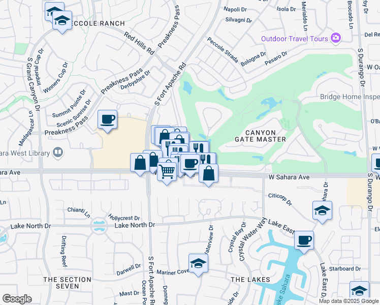 map of restaurants, bars, coffee shops, grocery stores, and more near 2200 South Fort Apache Road in Las Vegas