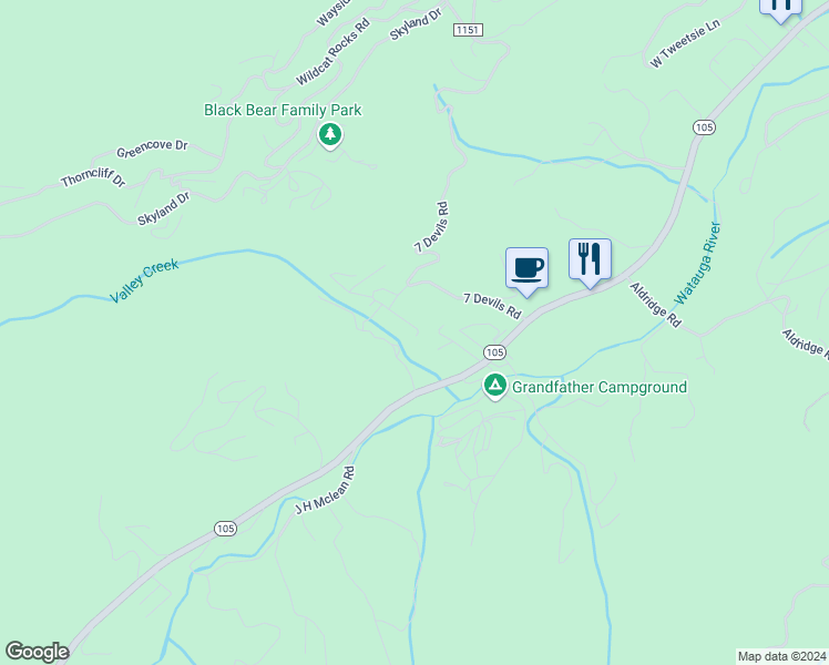map of restaurants, bars, coffee shops, grocery stores, and more near 246 Woodwinds Drive in Seven Devils