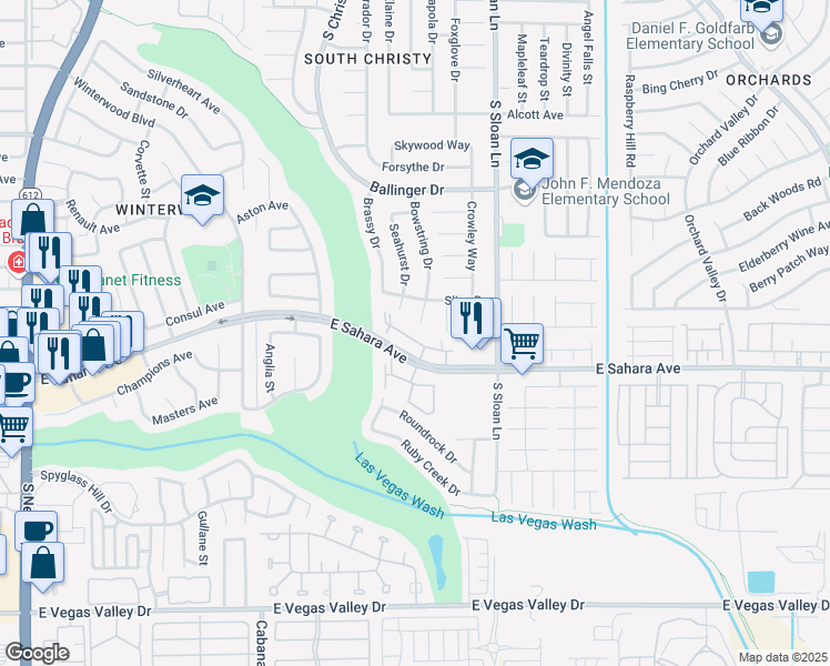map of restaurants, bars, coffee shops, grocery stores, and more near 5650 East Sahara Avenue in Las Vegas