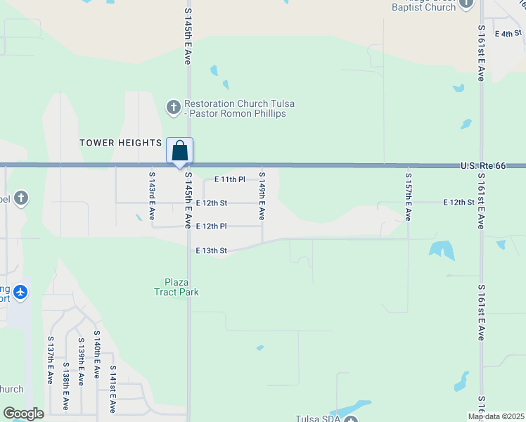 map of restaurants, bars, coffee shops, grocery stores, and more near 1209 South 149th East Avenue in Tulsa