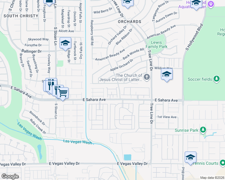 map of restaurants, bars, coffee shops, grocery stores, and more near 6170 East Sahara Avenue in Las Vegas