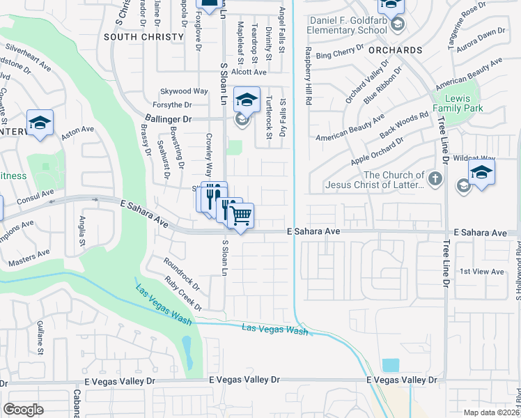 map of restaurants, bars, coffee shops, grocery stores, and more near 5870 Pacific Shores Drive in Las Vegas