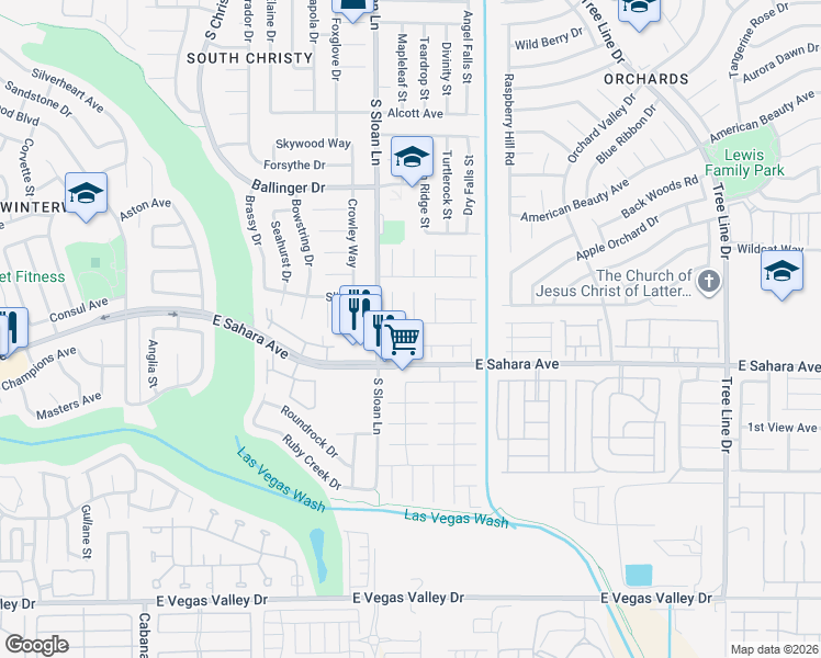 map of restaurants, bars, coffee shops, grocery stores, and more near 5870 Pacific Shores Drive in Las Vegas