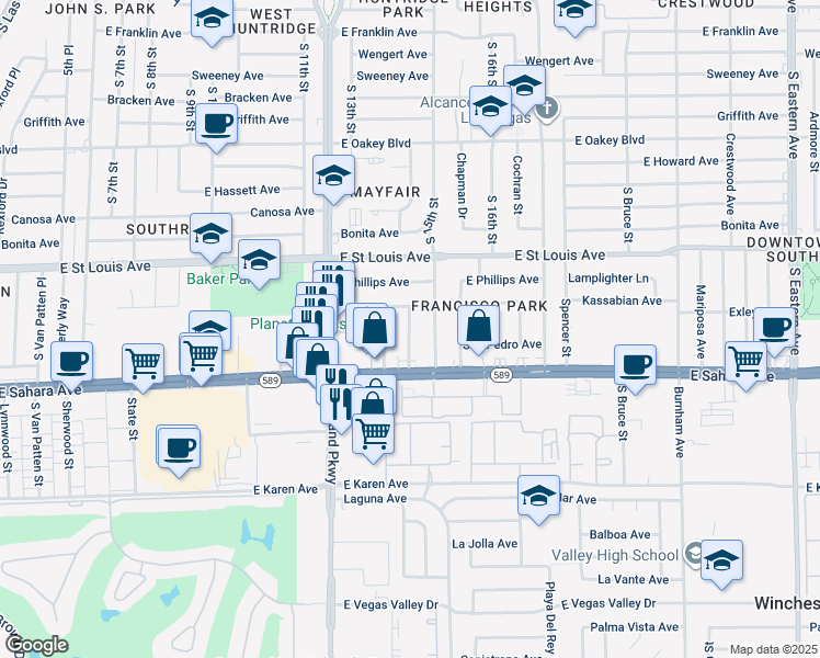 map of restaurants, bars, coffee shops, grocery stores, and more near 2310 Pardee Place in Las Vegas