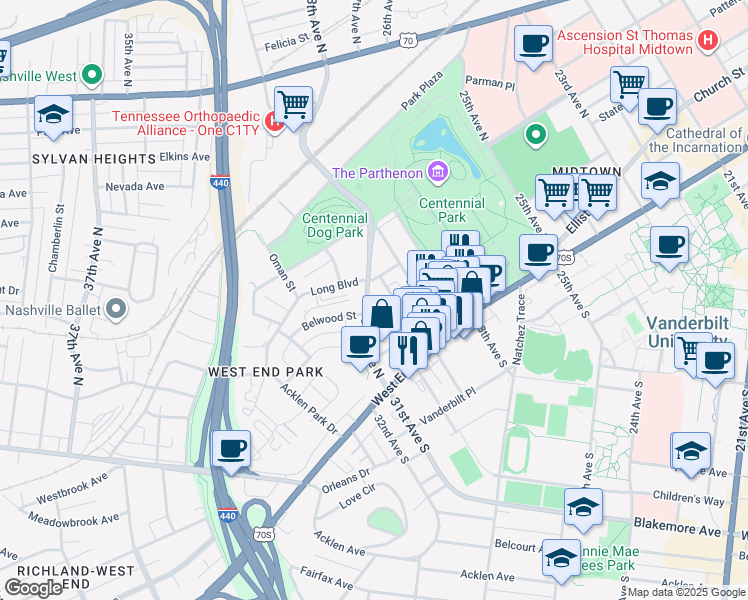 map of restaurants, bars, coffee shops, grocery stores, and more near 3002 Poston Avenue in Nashville