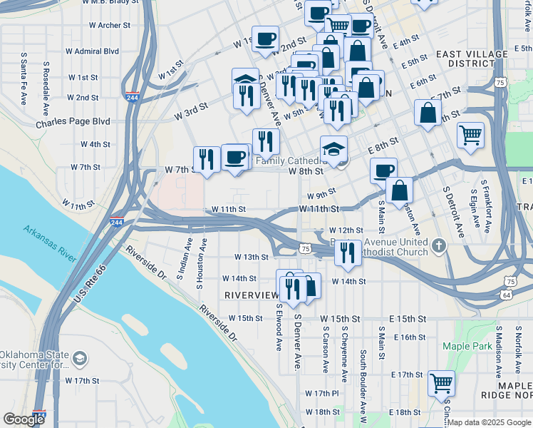 map of restaurants, bars, coffee shops, grocery stores, and more near 420 South 11 Street in Tulsa
