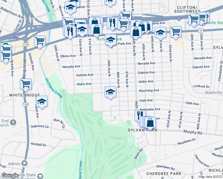 map of restaurants, bars, coffee shops, grocery stores, and more near 4812 Wyoming Ave in Nashville