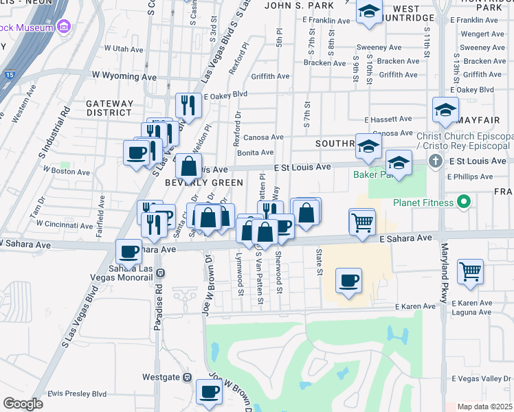 map of restaurants, bars, coffee shops, grocery stores, and more near 2204 South Van Patten Place in Las Vegas
