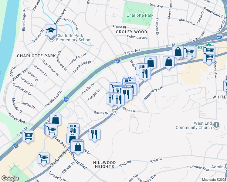 map of restaurants, bars, coffee shops, grocery stores, and more near 404 Mercomatic Drive in Nashville