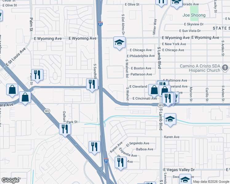 map of restaurants, bars, coffee shops, grocery stores, and more near 2380 Swifton Court in Las Vegas