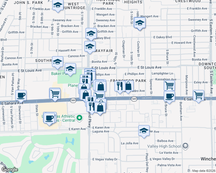 map of restaurants, bars, coffee shops, grocery stores, and more near 2300 Pardee Place in Las Vegas