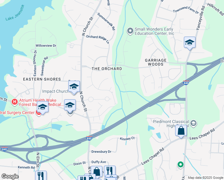 map of restaurants, bars, coffee shops, grocery stores, and more near 2 Teaberry Court in Greensboro